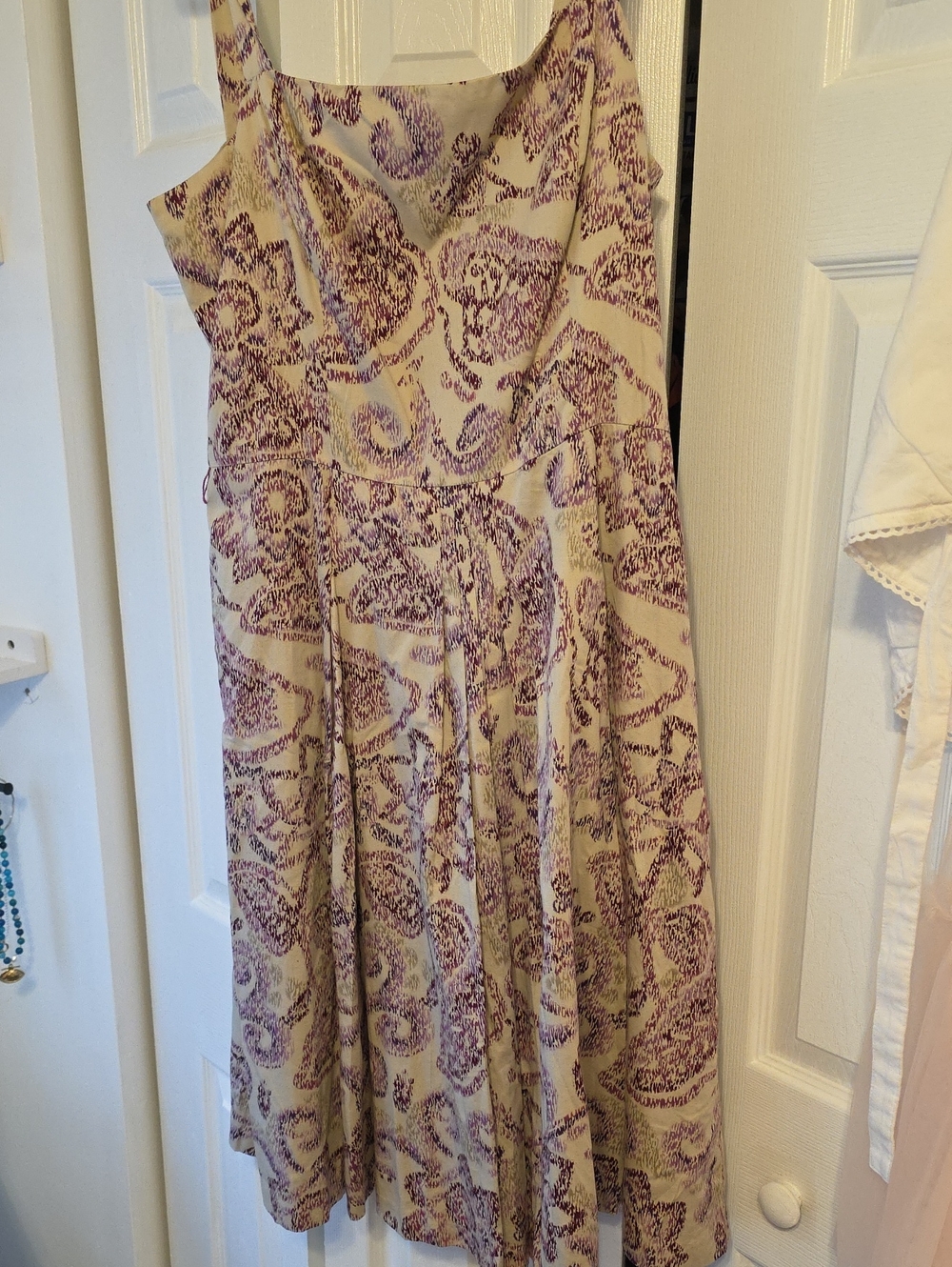 LOFT Cream Midi Dress with Purple Paisley